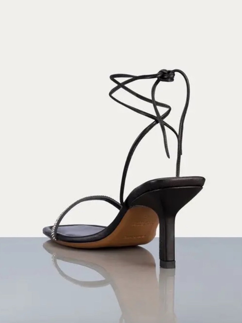 Frame Black Lace-Up Mid Heel Sandal with Rhinestone Strap, 37.5 - Picture 2 of 5